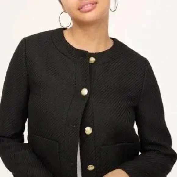 J Crew Black Tweed Jacket Blazer with Gold Buttons - Picture 4 of 12